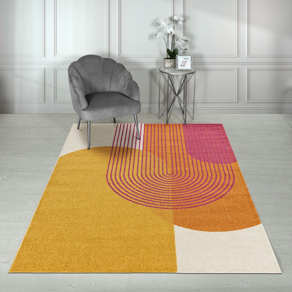 Muse MU13 Geometric Stripe Woven Rugs in Yellow Multi